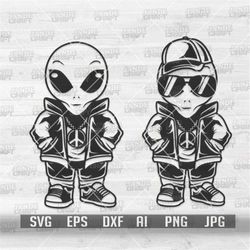 Hipster Alien svg | Hippie Animal Clipart | Cute Gangster UFO Cutfile | Hip Hop Interstial Outer Space Stenci | Swagg St