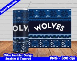 Timberwolves Tumbler Design PNG, 20oz Skinny Tumbler Sublimation Template, Wolves, Straight and Tapered Design,