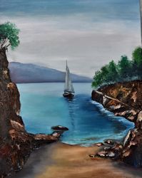 seascape, sailboat, the original painting
