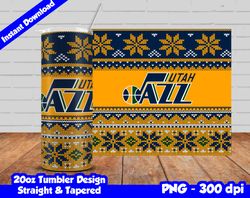 Jazz Tumbler Design PNG, 20oz Skinny Tumbler Sublimation Template, Basketball Jazz, Straight and Tapered Design,