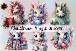 Christmas Magic Unicorn Clipart Png,unicorn png, sublimation png, clipart png, christmas clipart, watercolor unicorn