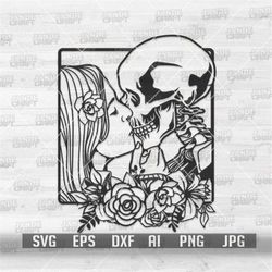 Skull Lovers svg | Til Death Do Us Part Clipart | La Muerta Cutfile | Couple Shirt png | Lady Death dxf | Floral Kissing