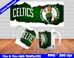 Celtics Mug Design Png, Sublimate Mug Template, Celtics Mug Wrap, Sublimate Basketball Design Png, Instant Download