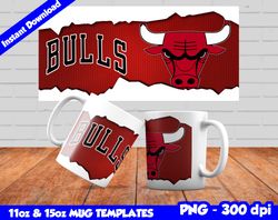 Bulls Mug Design Png, Sublimate Mug Template, Bulls Mug Wrap, Sublimate Basketball Design Png, Instant Download