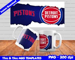 Pistons Mug Design Png, Sublimate Mug Template, Pistons Mug Wrap, Sublimate Basketball Design Png, Instant Download