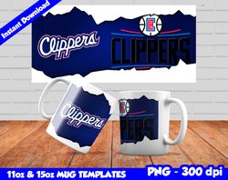 Clippers Mug Design Png, Sublimate Mug Template, Clippers Mug Wrap, Sublimate Basketball Design Png, Instant Download