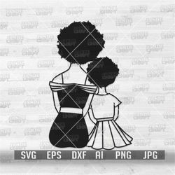 Afro Mom and Daughter svg | Mother and Child Bonding Back View Stencil | Mom Life Cut File | Kid Life Stencil | Mother's