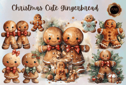 Christmas Cute Gingerbread PNG Clipart, holiday sublimation graphics, festive baking illustrations, winter cookie design