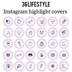 36 Lifestyle Instagram Highlight Icons. Purple Instagram Highlights Images. Instagram Highlights Covers