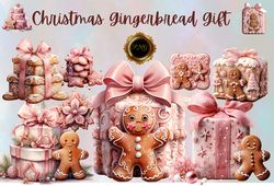 Christmas Gingerbread Gift PNG Clipart, holiday sublimation graphics, festive baking illustrations, winter cookie design