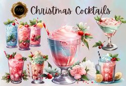 Christmas cocktails Png Clipart, Holiday drink illustrations, Sublimation-ready Christmas clipart, Festive cocktail