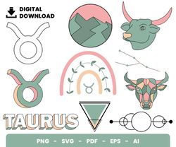Bundle Layered Svg, Taurus Svg, Zodiac Signs Svg, Digital Download, Clipart, PNG, SVG, Cricut, Cut File