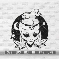 Alien Weed svg | Smoking Joint Clipart | Cannabis Cutfile | Marijuana Stencil | KushLife Shirt png | High as the Moon dx