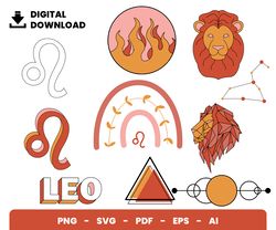 Bundle Layered Svg, Leo Svg, Zodiac Signs Svg, Digital Download, Clipart, PNG, SVG, Cricut, Cut File