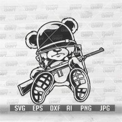 Soldier Teddy Bear svg | Military Animal Clipart | Hipster Combat Bear dxf | Hippi Teddy with Machine Gun | Soldier Dad