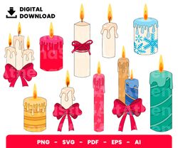Bundle Layered Svg, Christmas Candle Svg, Christmas Svg, Digital Download, Clipart, PNG, SVG, Cricut, Cut File