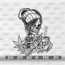 Messy Hair Skull Smoking Weed svg | Cannabis Clipart | High Rasta Shirt png | 420 Stencil | Marijuana Cutfile | Kush Joi