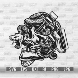 Painter Skull Snake svg | Serpent Skeleton Head Clipart | Viper Painting Tools Cut File | Paint Roller Brush Stencil | P