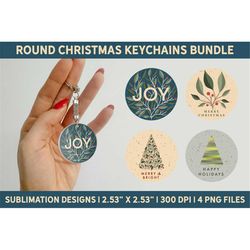 Round Christmas Keychains Bundle | 4 Designs PNG files | 4 Sublimation Designs