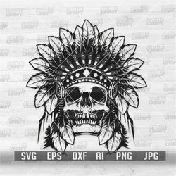 Indian Skull Native American svg | Feather Headdress Tribe Cut File | Teepee Skull Clipart | Old America Stencil | Aztec
