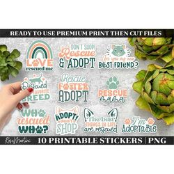 Pet Adoption Stickers | 10 Printable Stickers PNG files | Pet Rescue Stickers Bundle