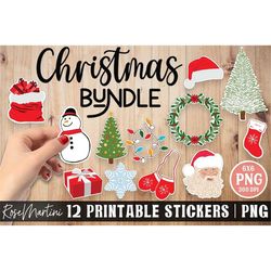 Christmas Stickers 12 Hand Drawn Printable Stickers PNG files Santa Claus Stickers Christmas Handmade Stickers Bundle Pr