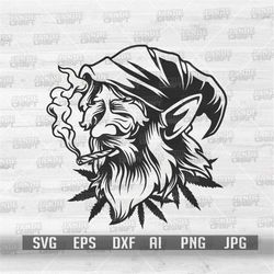 Gnomes Smoking Joint svg | Cannabis Clipart | Marijuana Cut File | Old Mystical Lucky Gnome Stencil | Weed Shirt png | 4