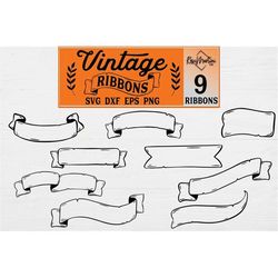 Vintage Ribbons Bundle SVG, Hand Drawn Banners Bundle, Ribbons Bundle, Graphic Elements, Decorations, Labels Bundle, Ret