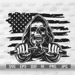 US Flag Carpenter Skull svg | Grim Reaper Skull Clipart | Home Builder Dad Gift Idea png | Hammer Gift Stencil | Constru