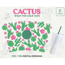 Cactus SVG 24oz Venti Cold Cup svg, Hibiscus Svg Cold Cup 24oz, Summer Svg, Tropical Svg, Succulent Svg, Full Wrap Svg -