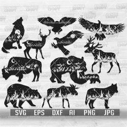 Wilderness Animal SVG Bundle svg | Celestial Animal Clipart | Mystical Creature Cut File | Black Magic Stencil | Forest