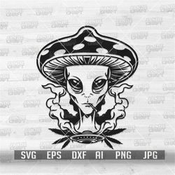 Alien Mushroom Head Smoking Weed svg | 420 UFO Clipart | Rasta Alien Cut File | Smoking Joint Stencil | Cannabis Blunt p
