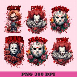 4 Horror Characters Png, Horror Friends Png, halloween character Png, Horror Bundle PNG, Horror Movie PNG,