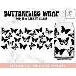 Butterfly Svg Libbey glass svg, Butterflies SVG 16oz Glass can svg, Butterflies Coffee Can glass Wrap, Butterfly svg cri