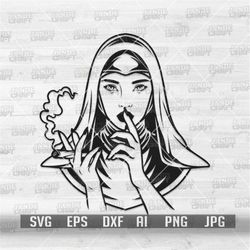 Nun Smoking Weed svg | Rasta Sister Clipart | 420 Shirt png | Cannabis Cut File | Nun Lightening Joint Stencil | Marijua
