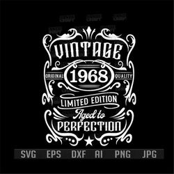 55th Birthday svg | Vintage 1968 Shirt png | Aged to Perfection Cutfile | Retro Bday Party dxf | 55 Years Old Gift Idea