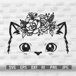 Floral Cat svg | Cute Cat Stencil | Cat Lover Shirt Cut File | Floral Animal Clipart | Loverly Pet Portrait Clipart | An