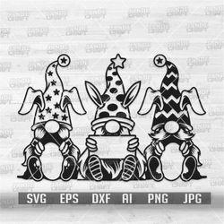 3 Easter Gnomes svg | Lucky Elves Egg Hunt Clipart | Easter Sunday T-shirt Cut File | Easter Bunny Gnomes Stencil | Gnom