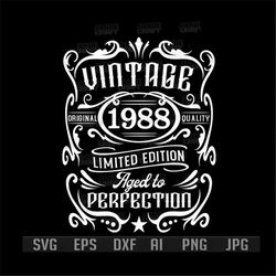 35th Birthday svg | Vintage 1988 Shirt png | Aged to Perfection Cutfile | Retro Bday Party dxf | 35 Years Old Gift Idea