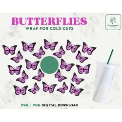 Layered Butterfly Full Wrap Svg 24oz Venti Cold Cup - Butterflies Svg file for Cricut, Butterfly wrap, Wrap Venti 24oz C