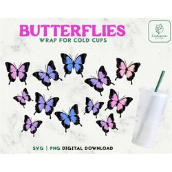 Full Wrap Layered Butterfly 24oz Venti Cold Cup Svg - Butterflies Svg Cold Cup, Butterfly For Venti 24 oz Svg Png Digita
