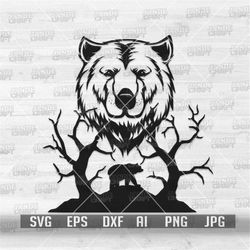 Bear Grizzly Scene svg | Wild Forest Night Clipart | Roar svg | Camp Life Shirt png | Outdoor Animal Clipart | Hunting A