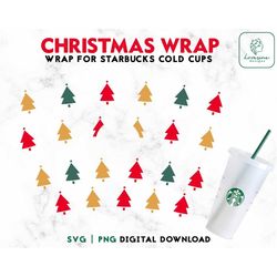 Christmas Tree SVG 24oz Venti Cold Cup Svg - Christmas SVG Design Cold Cup - Winter Full Wrap 24oz Venti Cold Cup, Cricu
