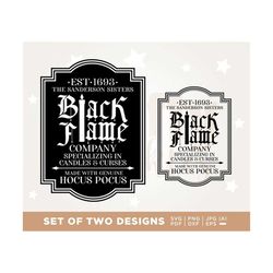 Black Flame Company Label Parody PNG, Hocus Pocus SVG, Sanderson Sisters Witches Witch Halloween Candles Curses, watersl