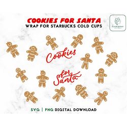 Gingerbread Svg Cookies 24oz Venti Cold CupSvg - Christmas Cold Cup SVG - Cookies for Santa Wrap For Cups Digital Downlo