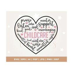 Heart of a Childcare worker svg, Childcare svg, Heart svg, Shirt, Childcare Heart svg, Cricut, Silhouette, SVG, PNG, EPS