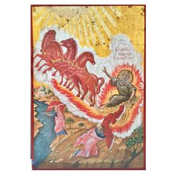 Prophet Elijah in a Chariot of Fire | High quality Serigraph icon | Made in Mount Athos | Size: 7,8" x 5,5"