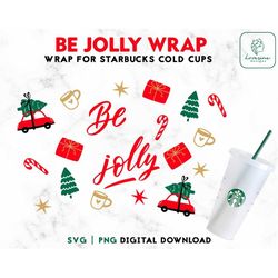 Christmas 24oz Venti Cold Cup Svg - Merry Christmas Cold Cup SVG - Be Jolly Wrap For 24oz Venti Cold Cups Digital Downlo