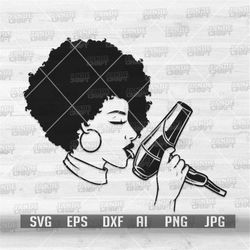 Sexy Afro Girl Licking Blower svg | Black Woman Hair Stylist Clipart | Salon Diva T-shirt Design png | Hair and Spa Mono