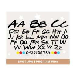 Friends Font, Friends Font Svg, Friends Font TTF, Font Svg Png Alphabet Letter, Number, Dots, Friends Font for Cricut, C